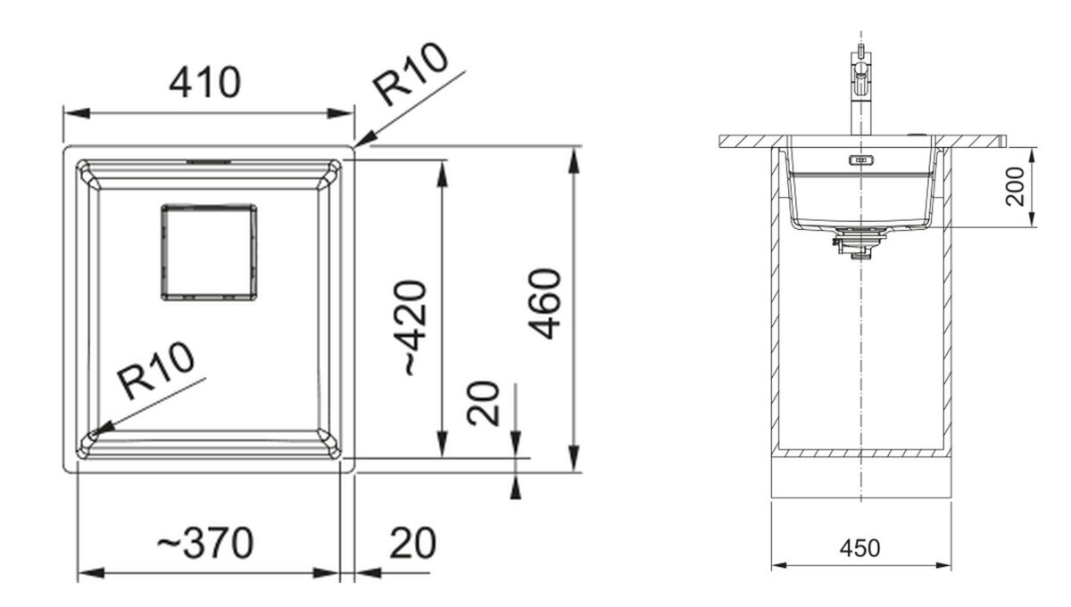 Rysunek techniczny zlewozmywaka z wymiarami: szerokość 590 mm, głębokość 510 mm, oraz otworem o średnicy 35 mm. Zawiera oznaczenia R12, R15, oraz 3x pre-drilled.