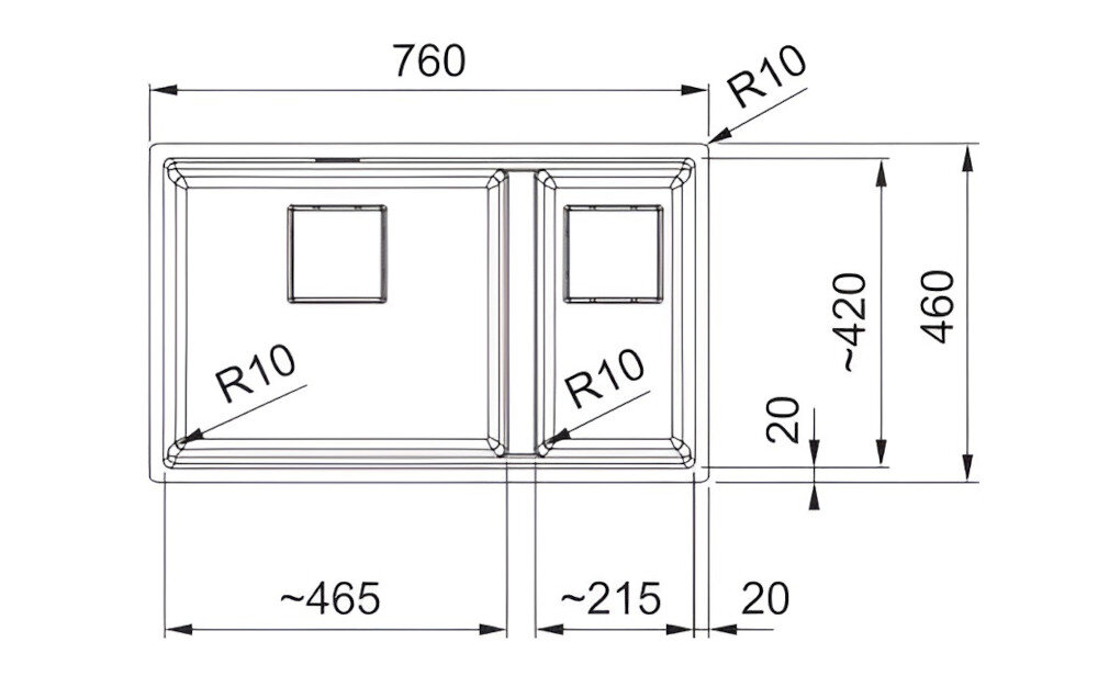 Rysunek techniczny zlewozmywaka z wymiarami: szerokość 590 mm, głębokość 510 mm, oraz otworem o średnicy 35 mm. Zawiera oznaczenia R12, R15, oraz 3x pre-drilled.