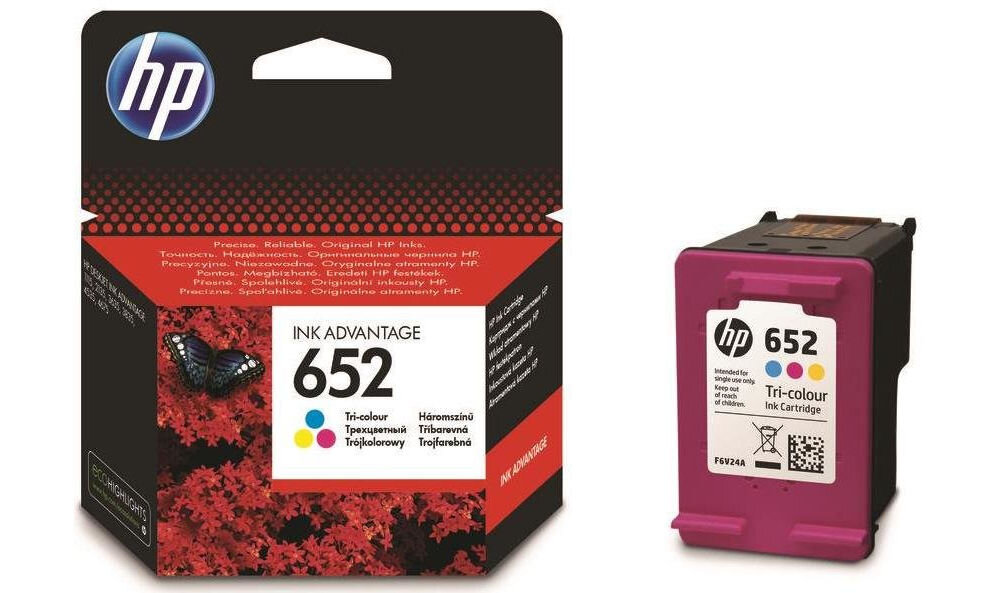 Tusz HP 652 Kolorowy 5 ml F6V24AE automatyczne rozpoznaje niski poziom tuszu i zamawia nowy subskrypcja HP Instant Ink prosty zwrot zużytych wkładów kompleksowy program recyklingu HP