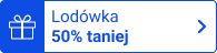 emblemat z niebieskim napisem lodówka 50% taniej