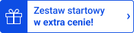 emblemat z napisem zestaw startowy w extra cenie obok ikona prezentu na niebieskim tle