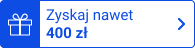 emblemat z napisem zyskaj nawet 400 zł obok ikona prezentu na niebieskim tle