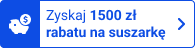 emblemat z niebieskim napisem zyskaj 1500 zł rabatu