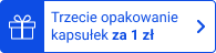 emblemat z niebieskim napisem trzecie opakowanie kapsułek za 1 zł