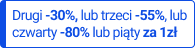 drugi -30% lub trzeci -55% lub czwarty -80% lub piąty za 1 zł