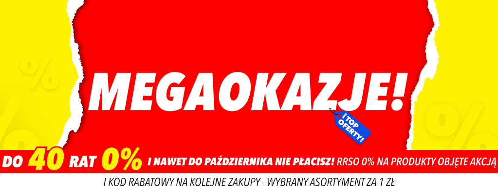 Czerowny plakt z żółtym tłem, na środku procent.Lekkie raty łatwe do spłaty 