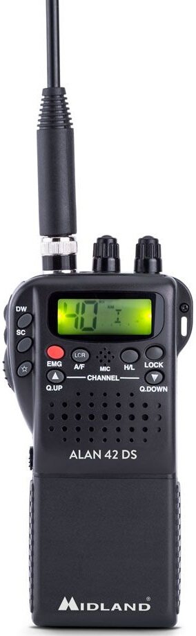 Midland Alan 42 DS CB-Handfunkgerät mit Multiband AM/FM, tragbares CB-Funkgerät mit Zubehör & digitaler Rauschsperre, für alle EU-Länder, schwarz