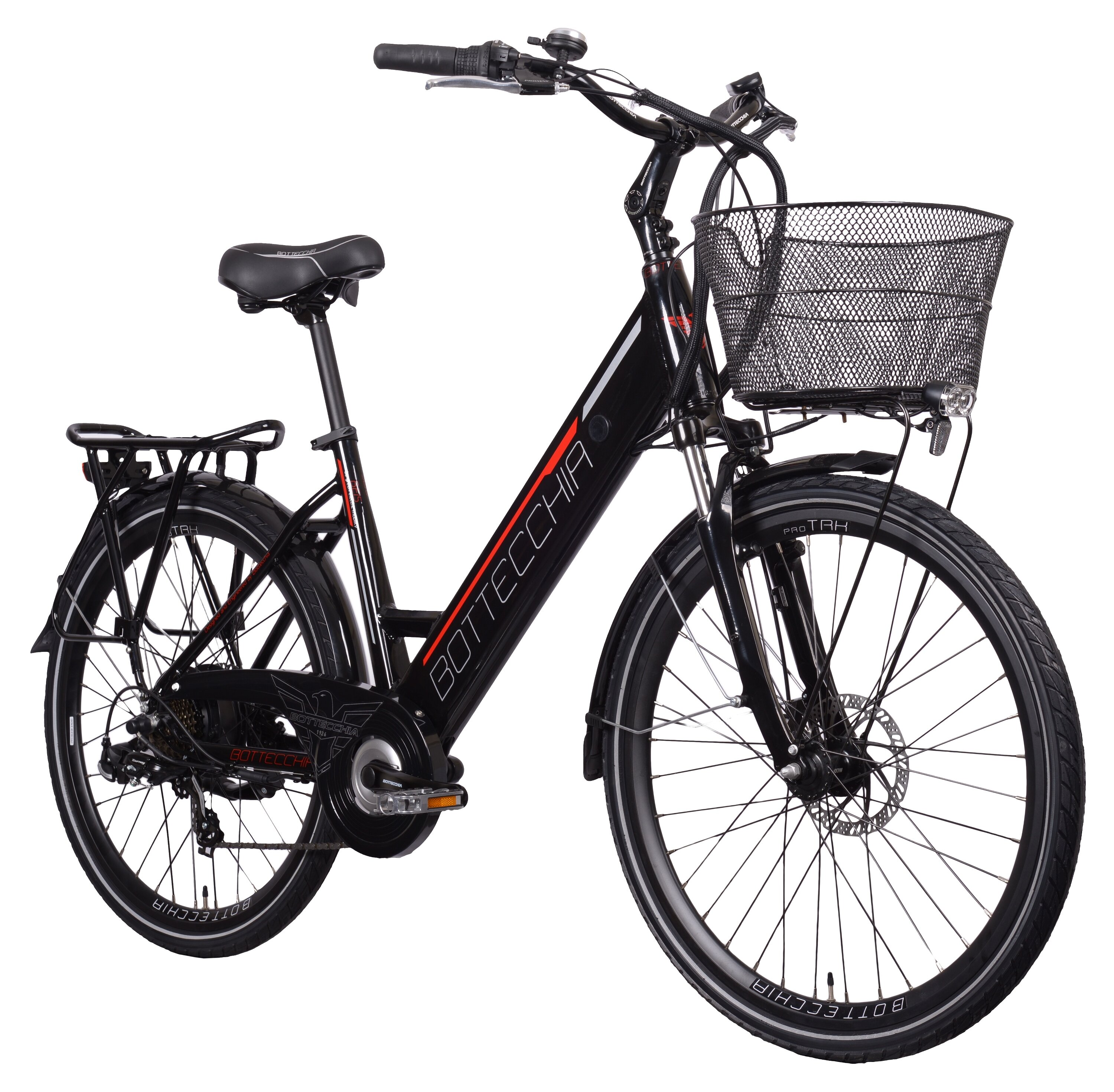 BOTTECCHIA ECity Lady D18 26 cali Czarnoczerwony Rower elektryczny z koszykiem niskie ceny i