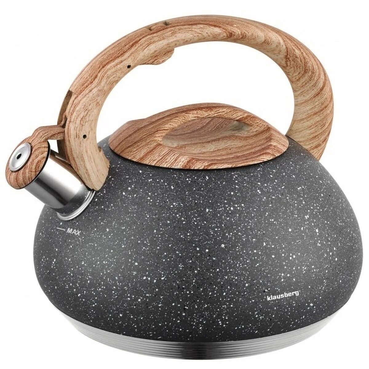 KLAUSBERG KB-7450 Bollitore 3L Acciaio Inox Nero – Design Moderno Con Fischietto E Fondo Induzione A 3 Strati