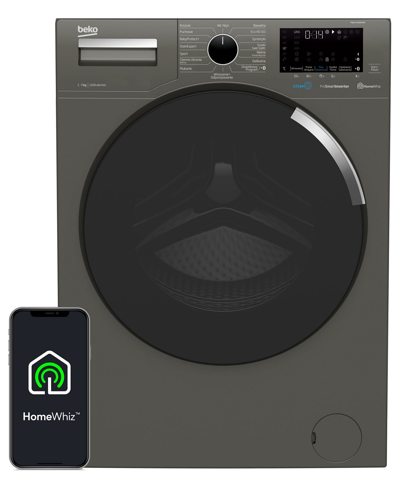 BEKO PWUV7646XME 7kg 1200 obr + Suszarka BEKO MDF7444CXM + Łącznik BEKO ...