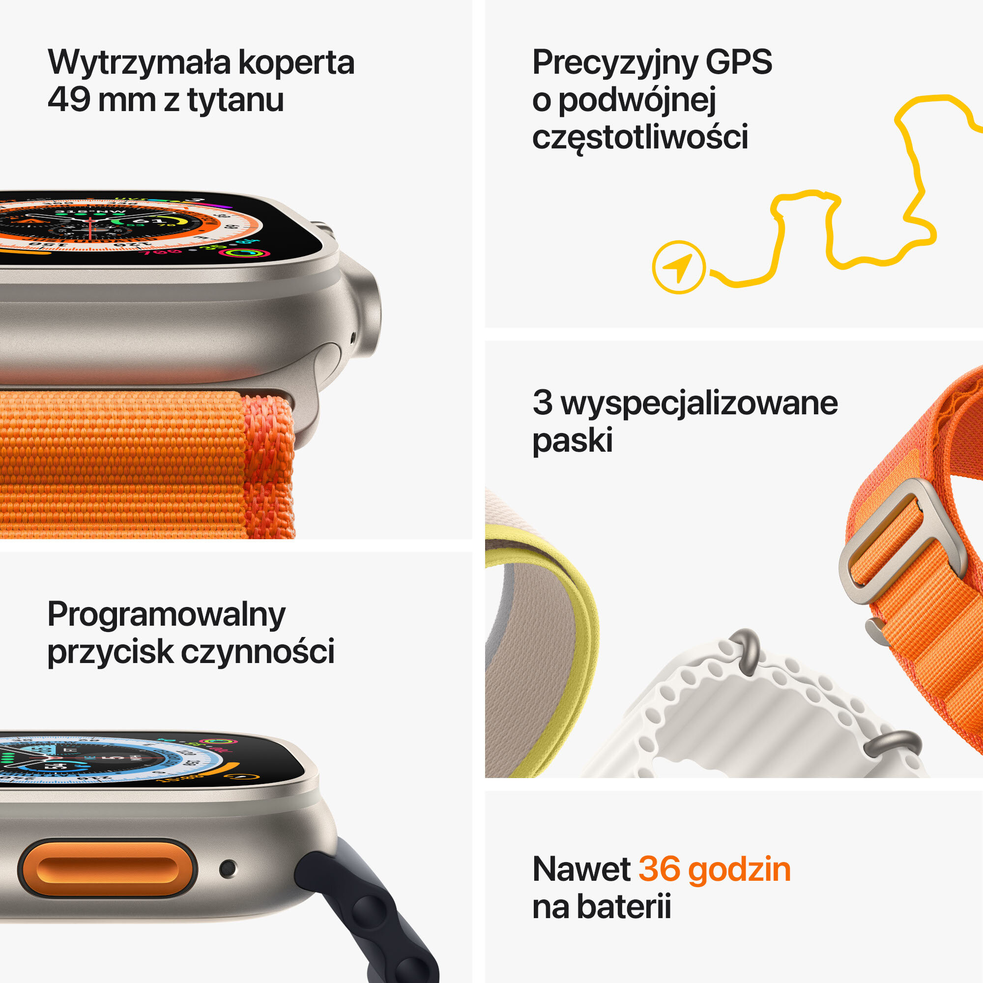 RELOGIO APPLE WATCH ULTRA GPS LTE 49MM TITANIUM MQEV3LL/A LARANJA