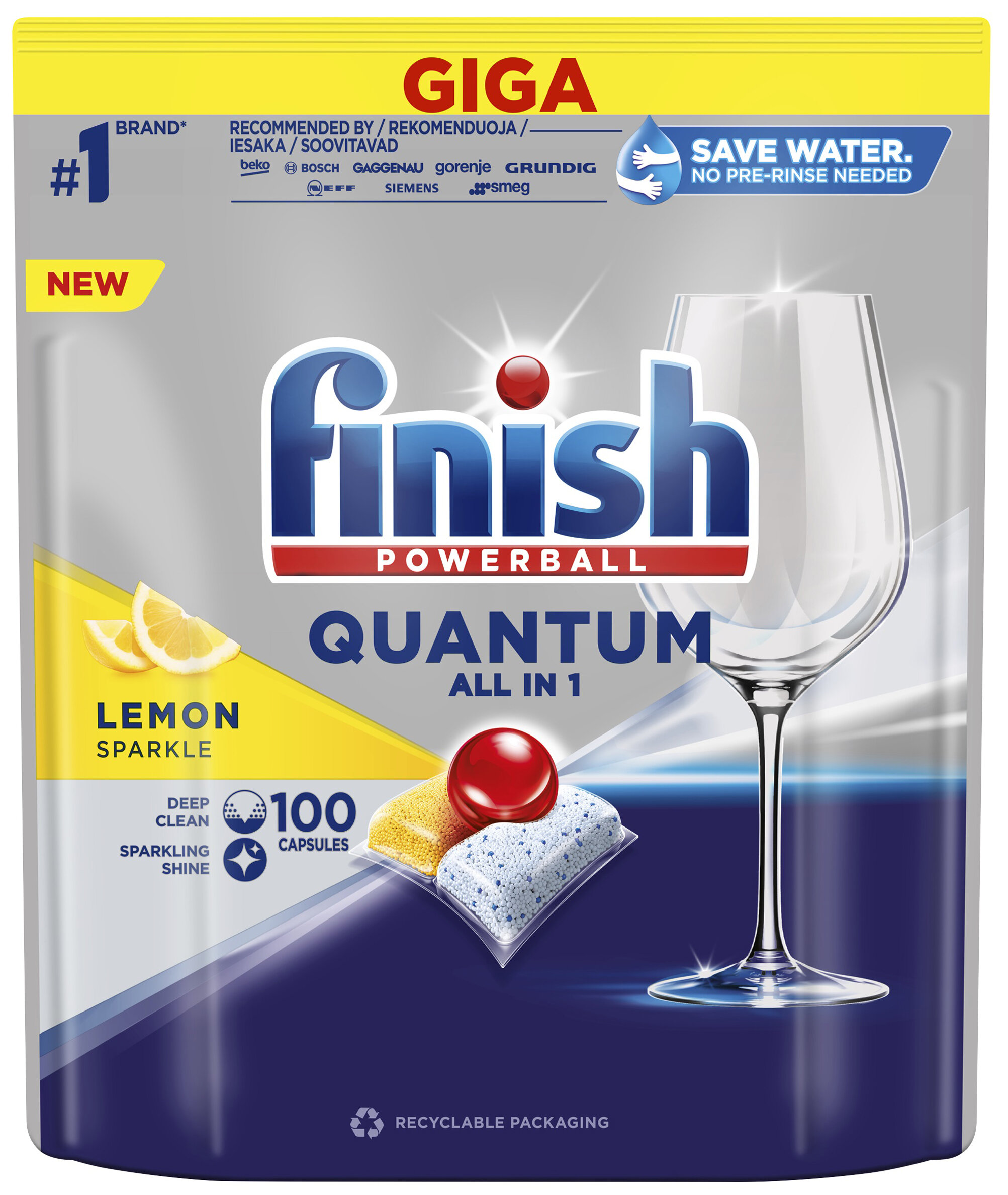 FINISH Powerball Quantum All in 1 Lemon 100 szt. Kapsułki do zmywarek