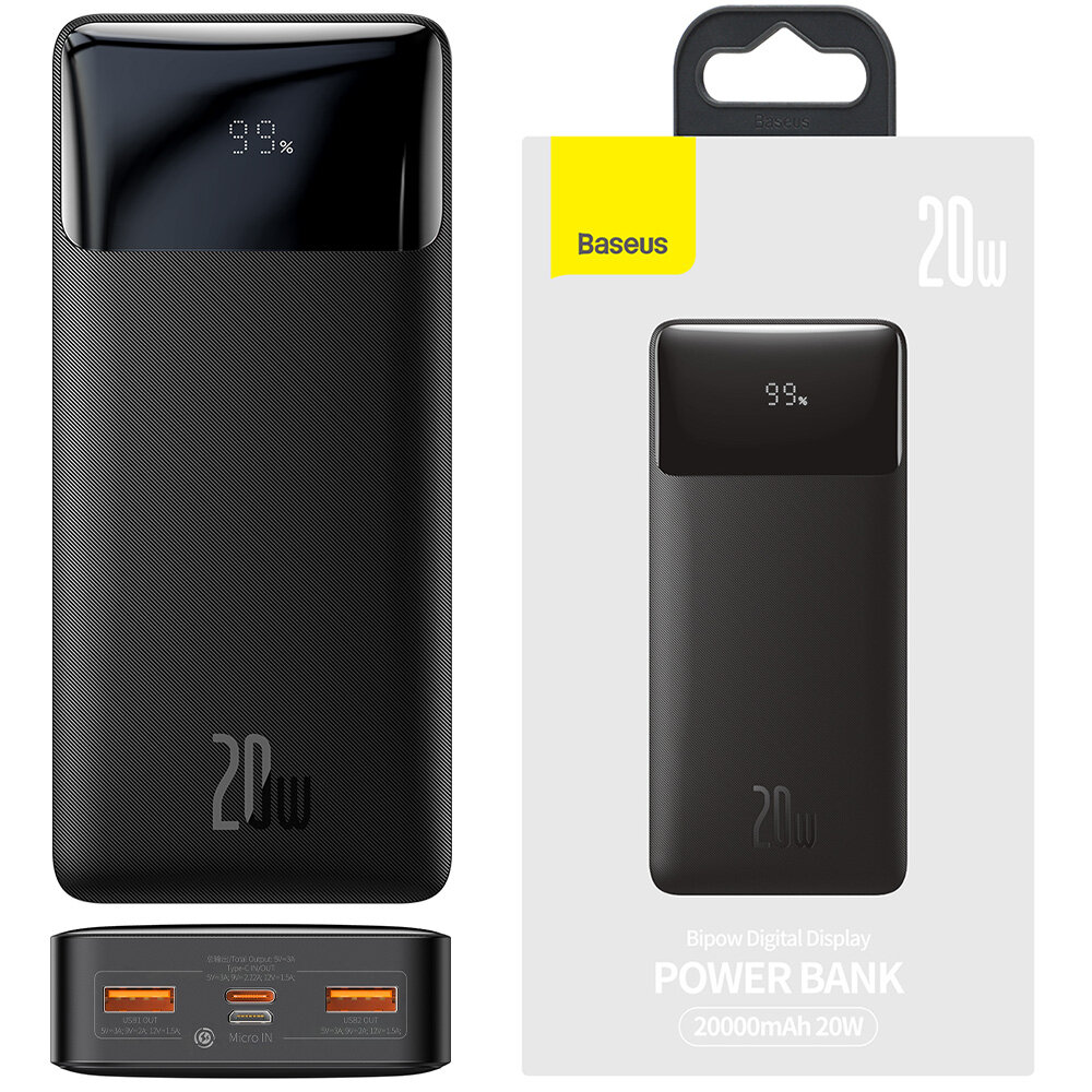 BASEUS Bipow PPBD25K 20000mAh 25W Czarny Powerbank - niskie ceny i opinie w  Media Expert