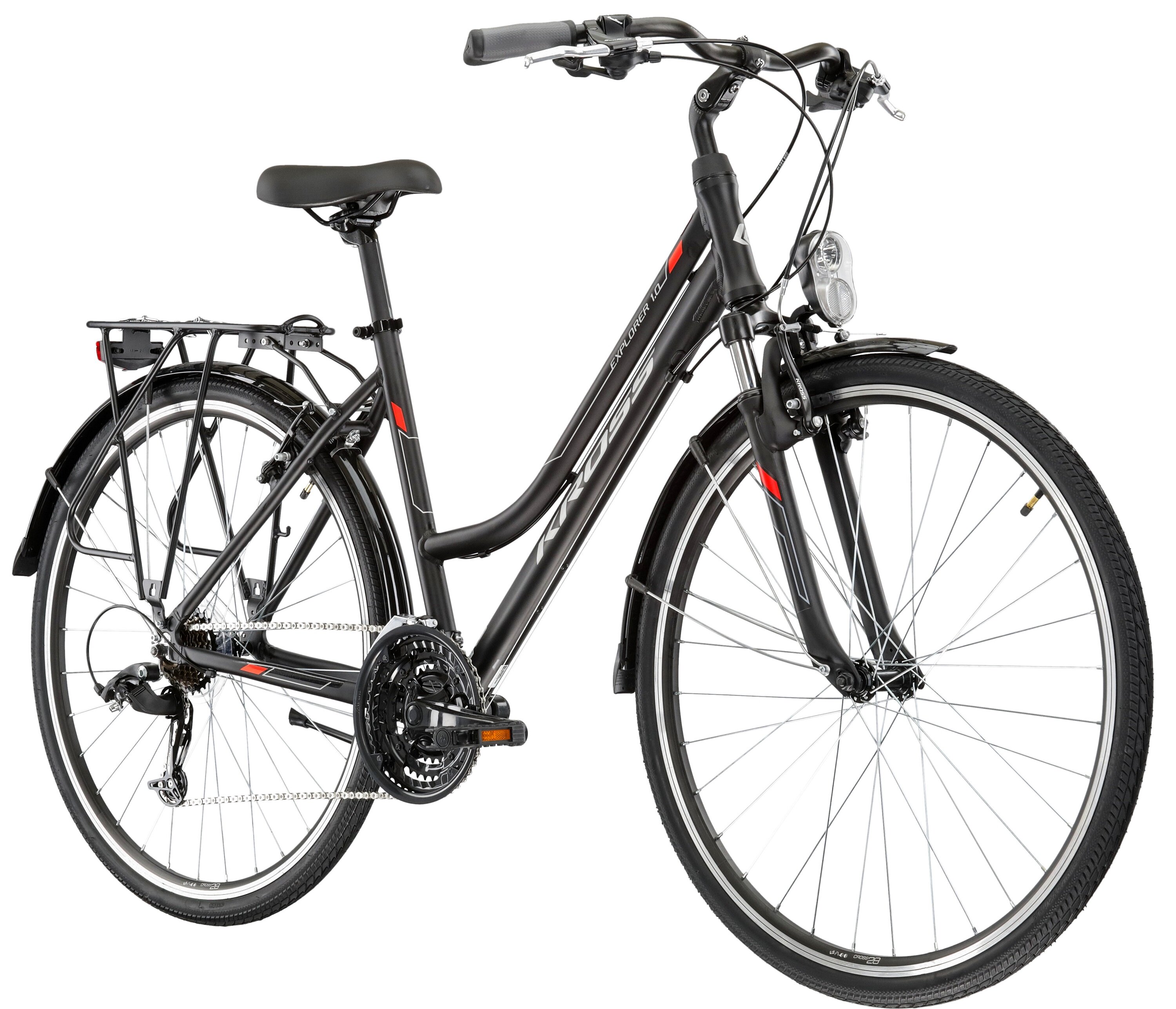 KROSS Explorer 1.0 D19 28 cali damski Czarnosrebrnoczerwony Rower