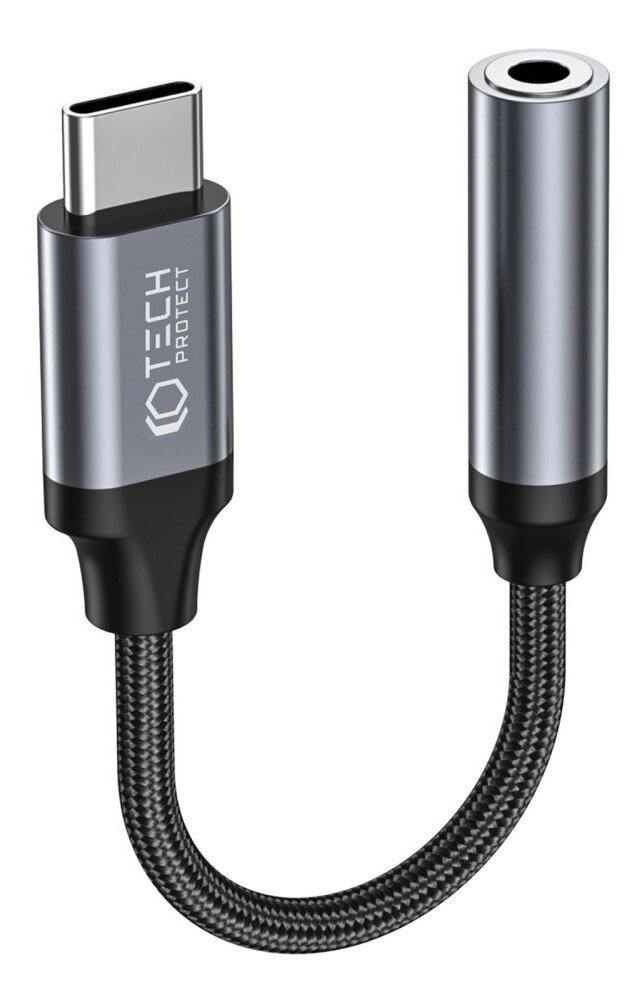 TECHPROTECT UltraBoost Czarny Adapter USB TypC Jack 3.5mm niskie