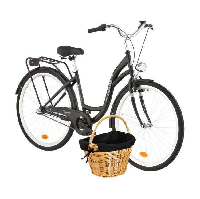 INDIANA Moena S3B 28 cali damski Czarny + Koszyk wiklinowy na rower VÖGEL VKS702 Stylowy Czarny