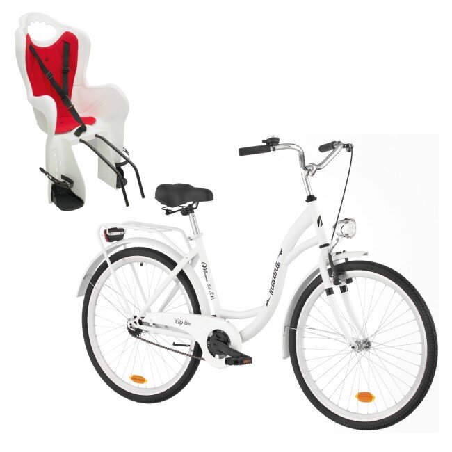 INDIANA Moena S1B 26 cali damski Biały + Fotelik rowerowy HTP DESIGN