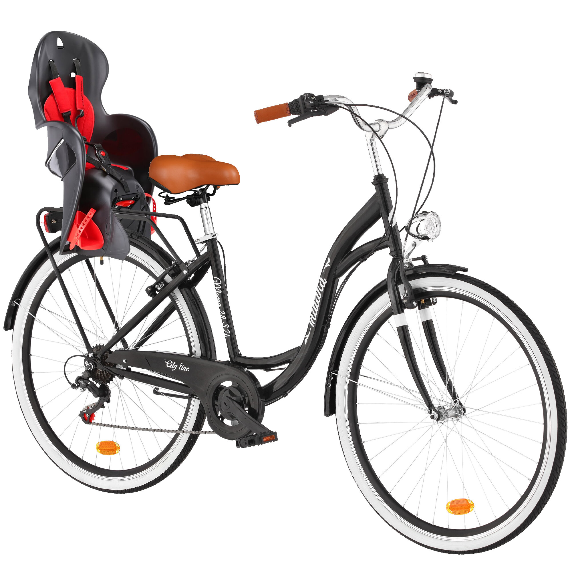 INDIANA Moena S7B 28 cali damski Czarny + Fotelik rowerowy KROSS