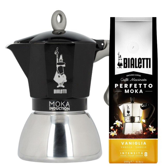 BIALETTI New Moka Induction 6 TZ Czarny + Kawa mielona BIALETTI ...