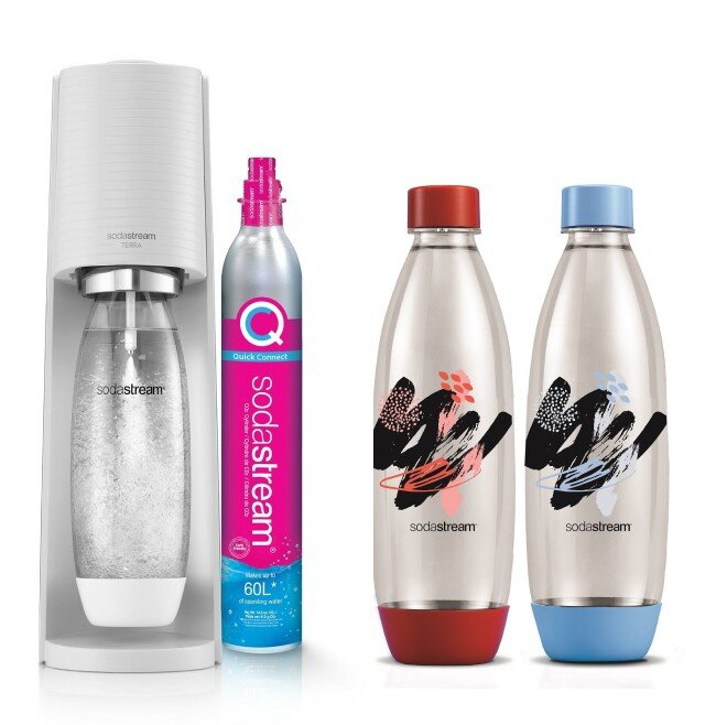 SODASTREAM Terra Biały + Butelka SODASTREAM Fuse Czerwony / Niebieski