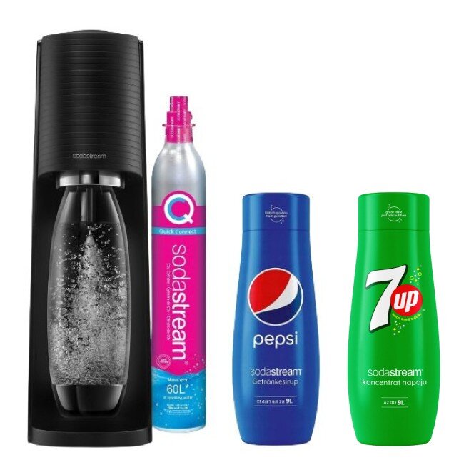 SODASTREAM Terra Czarny + Syropy SODASTREAM Pepsi, 7UP 2 x 440 ml