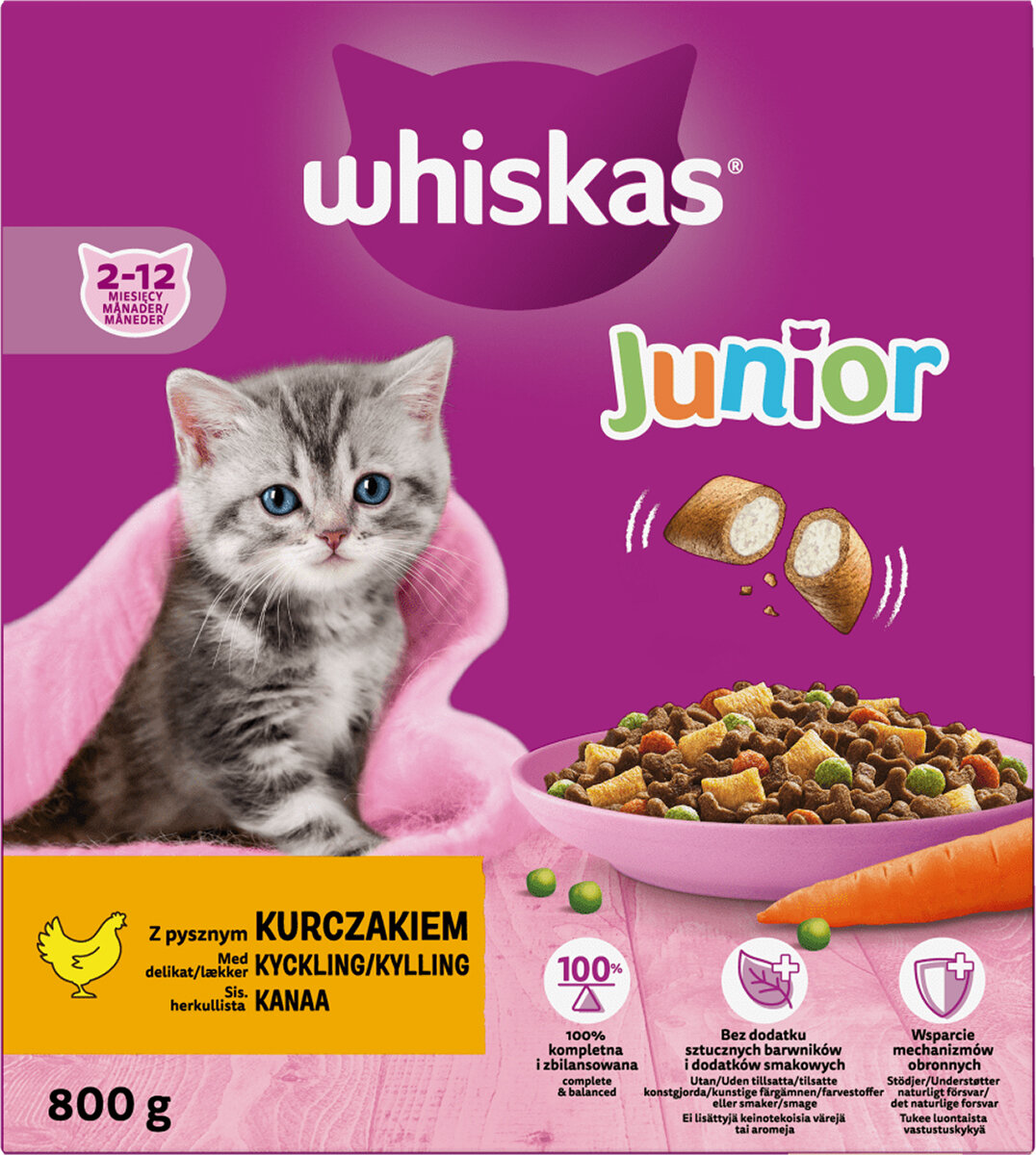 WHISKAS Junior z Pysznym kurczakiem 800 g Karma dla kota niskie ceny