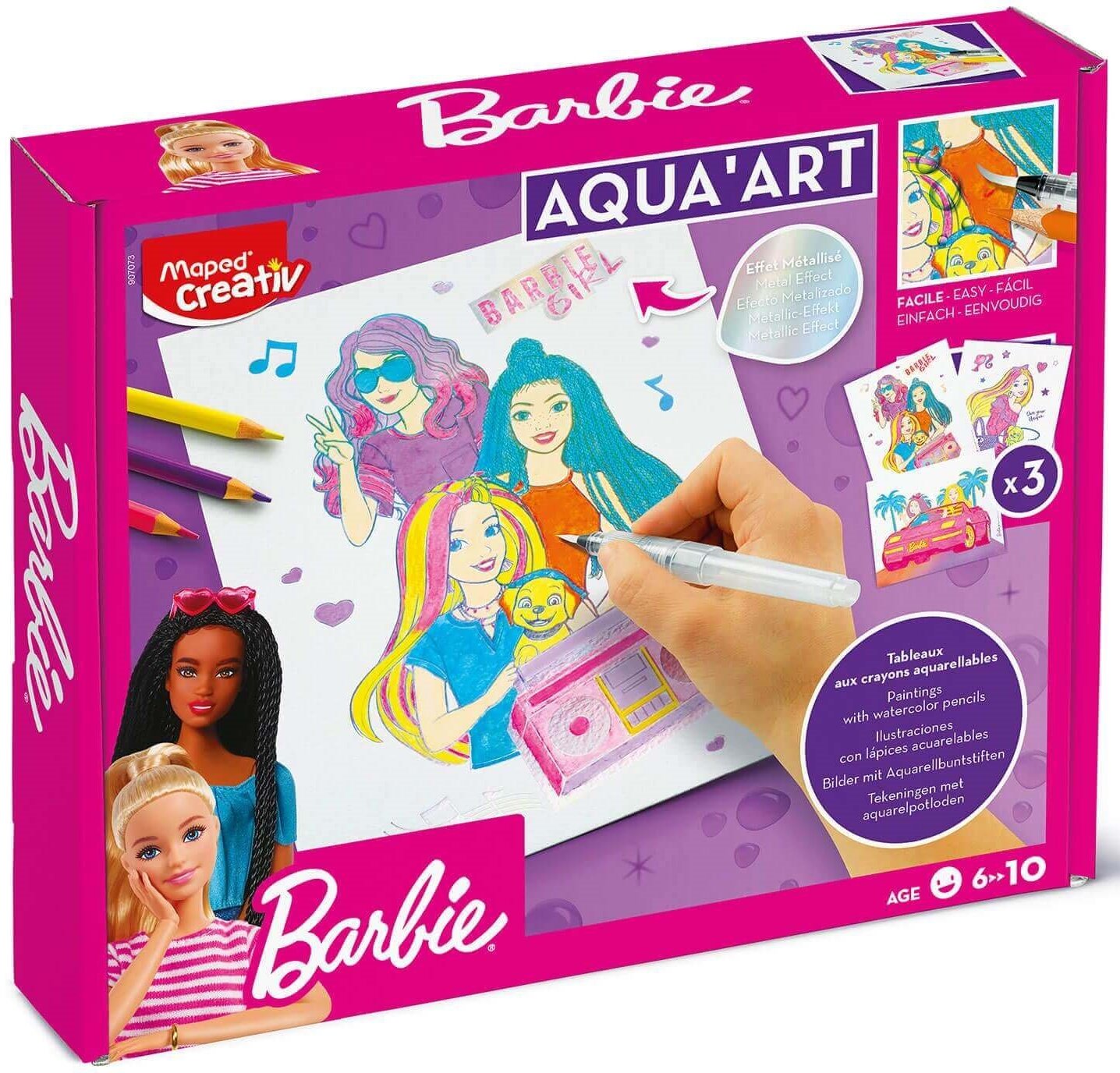 Kit Aqua'Art Danse MAPED - Aquarelle Pour Enfants - 3 Affiches Métallisées à Colorier Avec Crayons Aquarellables - Dès 7 Ans