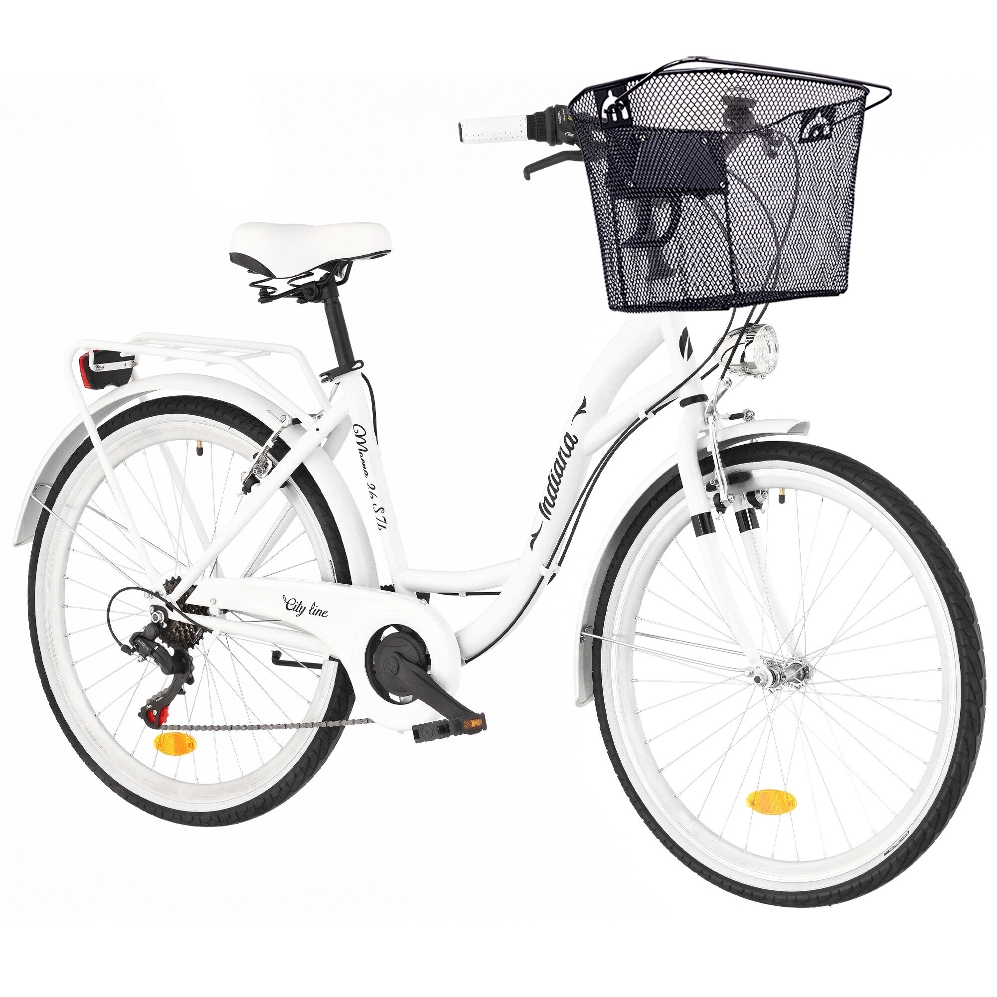 INDIANA Moena S7B 26 cali damski Biały + Koszyk na rower VÖGEL VKS102