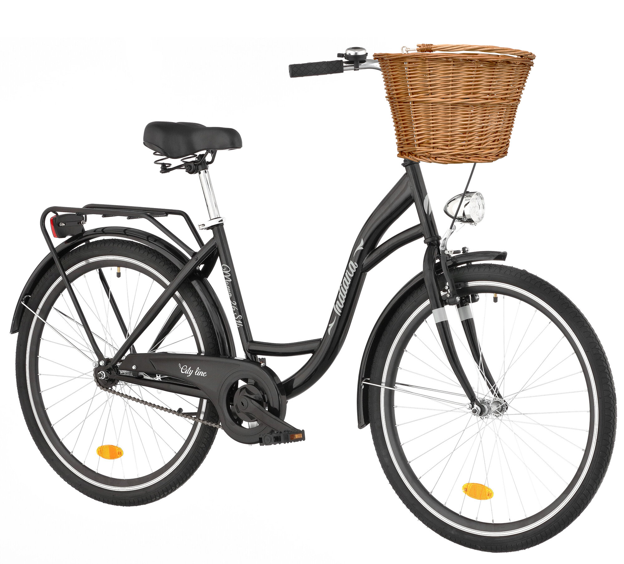 INDIANA Moena S1B 26 cali damski Czarny + Koszyk wiklinowy na rower