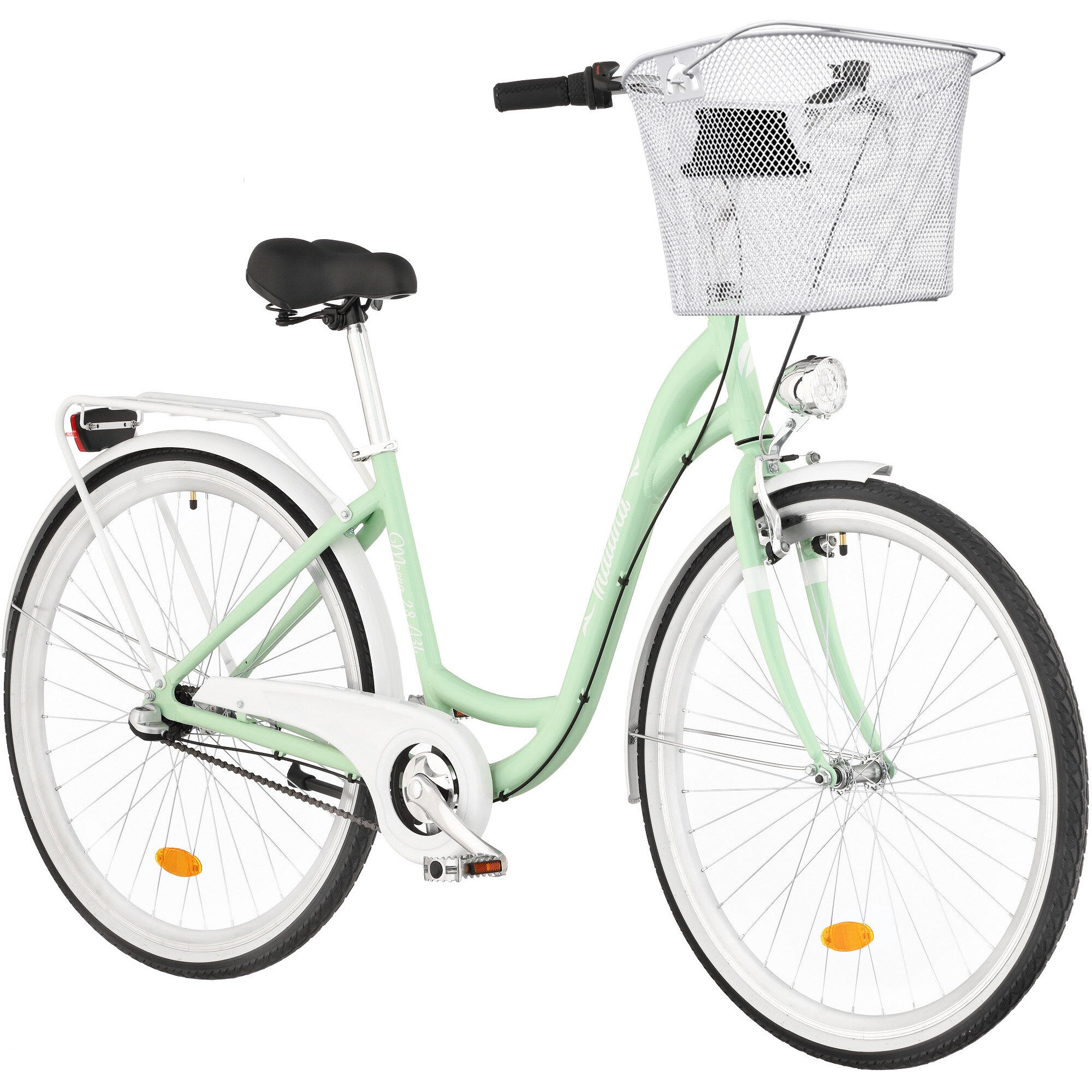 INDIANA Moena A3B 28 cali damski Miętowobiały + Koszyk na rower VÖGEL VKS102WH Stalowy Rower