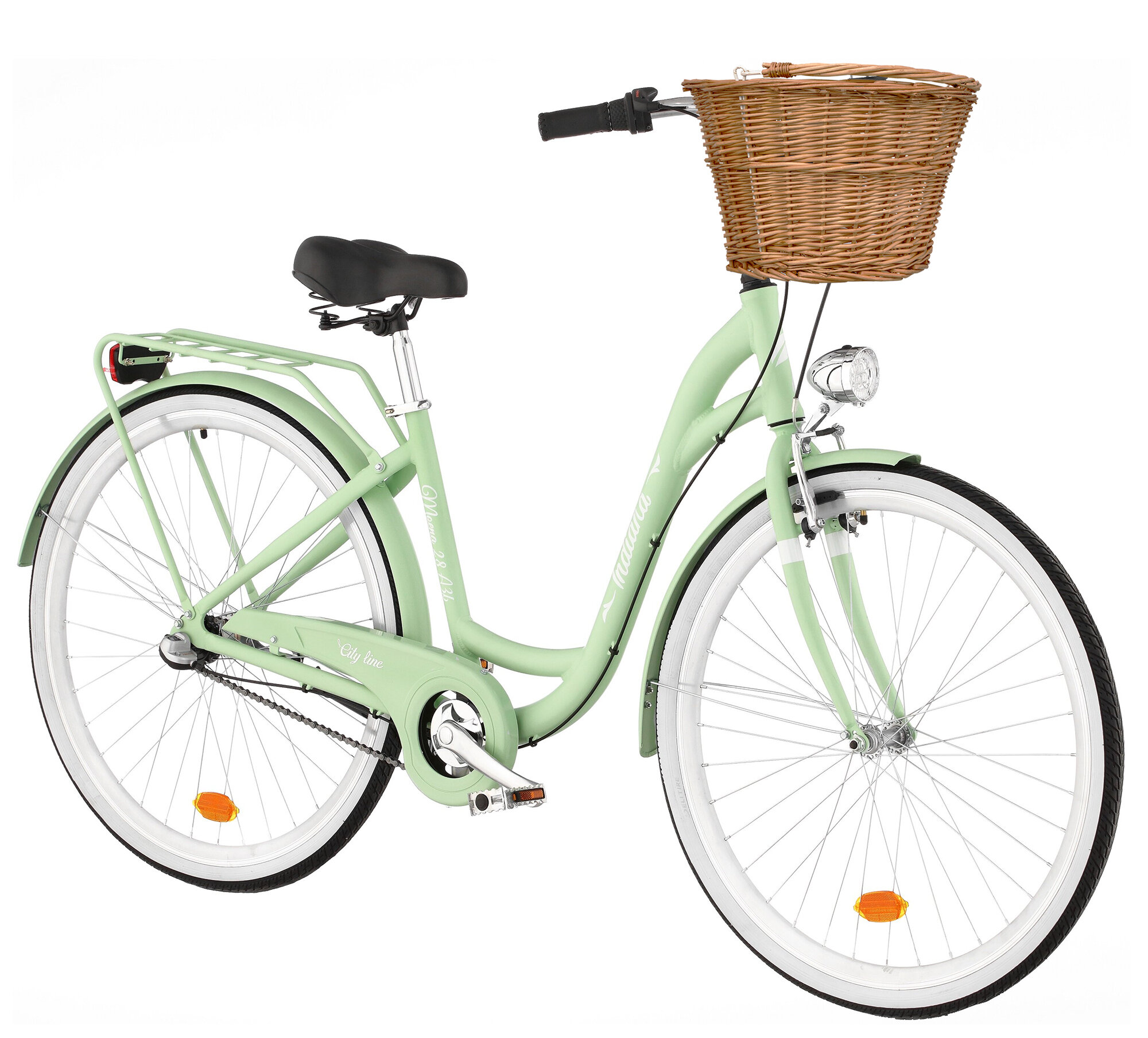 INDIANA Moena A3B 28 cali damski Miętowy + Koszyk wiklinowy na rower VÖGEL VKS502 Stylowy Rower