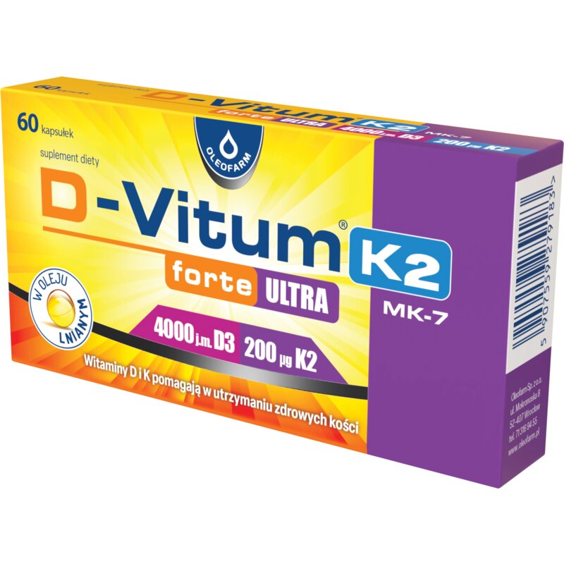 Kompleks witamin OLEOFARM D-Vitum K2 Forte Ultra 4000 j.m (60 kapsułek)