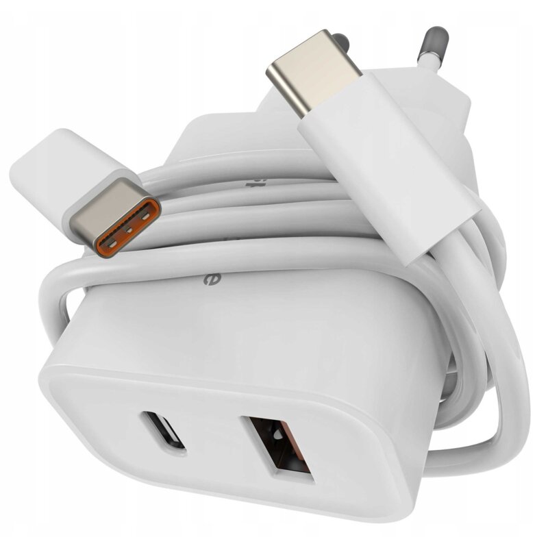Ładowarka sieciowa SPACECASE PowerSet 20W Biały ładowarka do telefonu USB, USB-C + kabel
