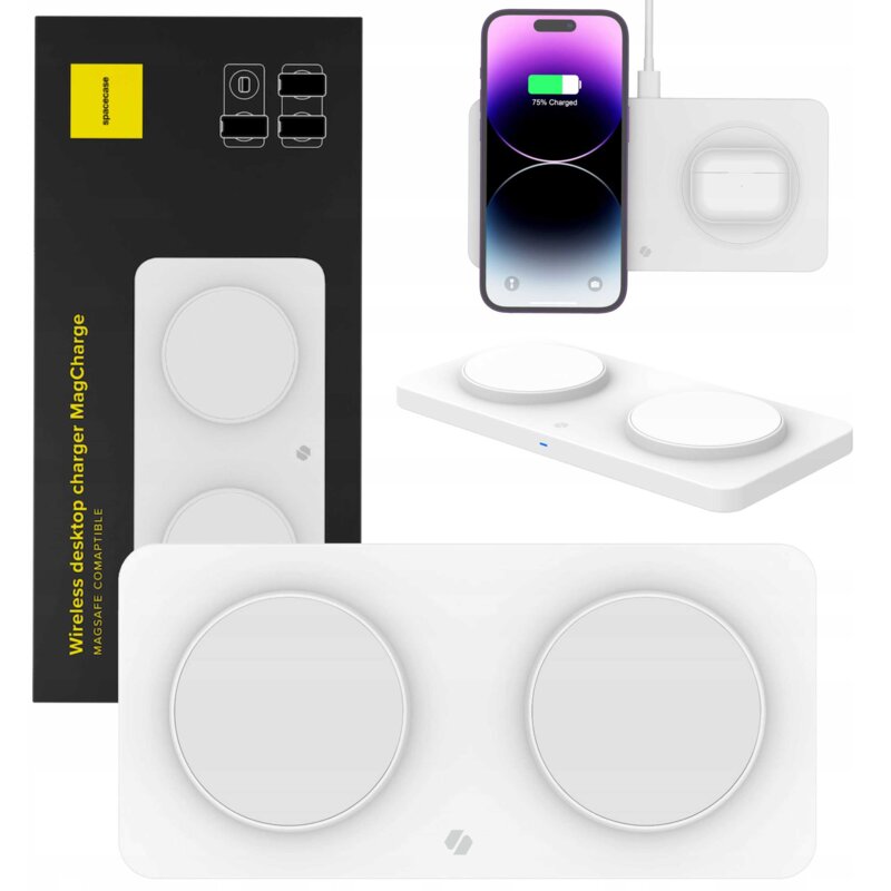 Ładowarka indukcyjna SPACECASE Wireless Charger MagCharge Dual WM3W 15W Biały MagSafe