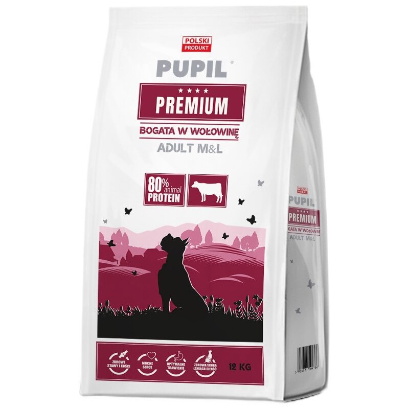 Karma dla psa PUPIL PREMIUM Adult Medium & Large Bogata w wołowinę 12 kg