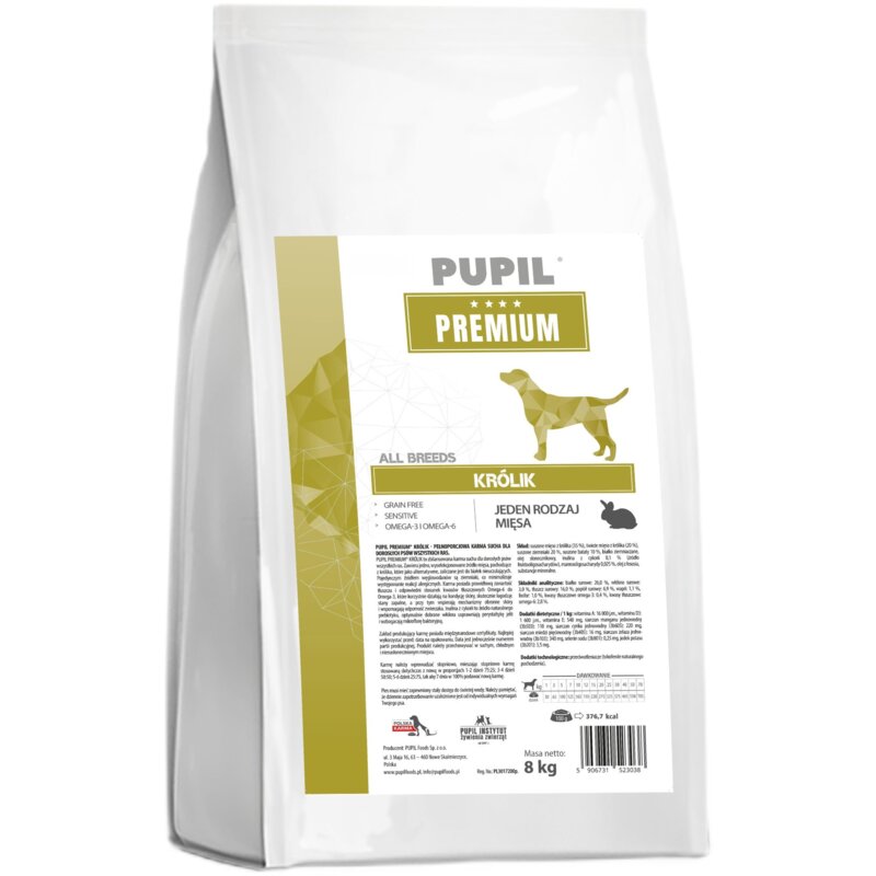Karma dla psa PUPIL PREMIUM All Breeds Mono Bogata w królika 8 kg