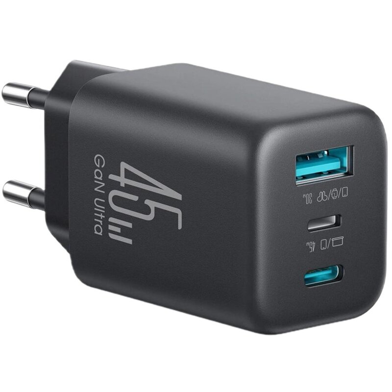 Ładowarka sieciowa JOYROOM JR-TO1 45W GaN Czarny ładowarka do telefonu USB-C, Lightning, USB-A