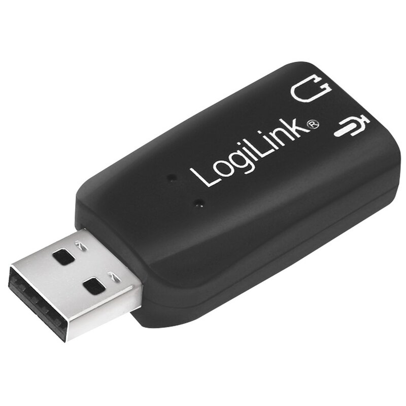 LogiLink Adapter USB, USB-A/M to 2x 3.5 mm/F, virtual 5.1 surround sound, czarny