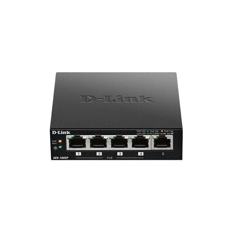 Switch D-LINK DES-1005P Fast Ethernet, 5 portów, Funkcja PoE
