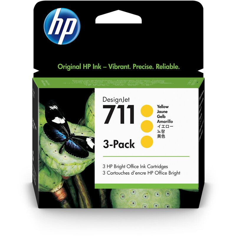 Zestaw 3 sztuk żółtych wkładów atramentowych HP 711 DesignJet 29 ml