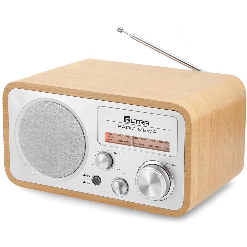 Radio ELTRA Mewa Jasne Drewno, Analogowe, Tuner FM/LW, Obrotowa, teleskopowa, wysuwana antena, Zasilanie sieciowe