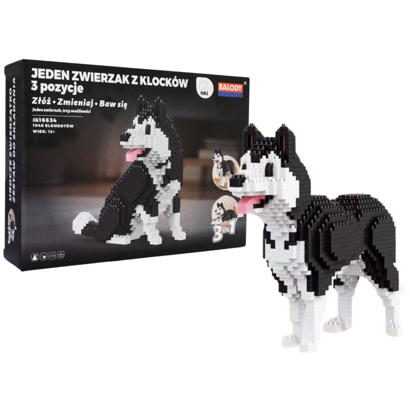 Klocki plastikowe QBI Pies Husky 3w1 SA354893
