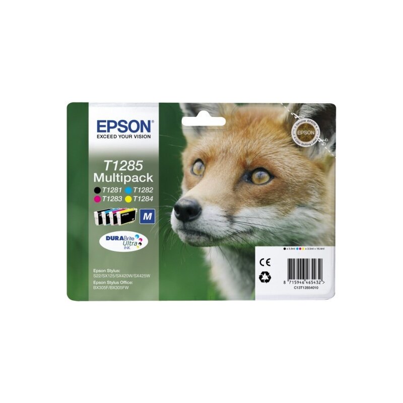 Zestaw tuszów EPSON T1285 Czarny 5.9 ml, Błękitny 3.5 ml, Purpurowy 3.5 ml, Żółty 3.5 ml C13T12854012