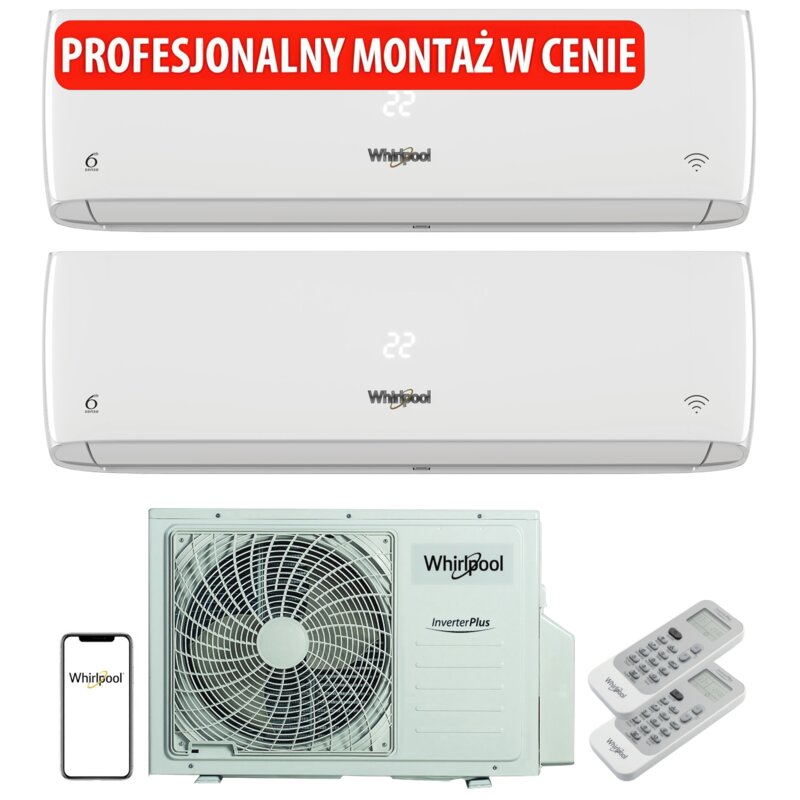 Klimatyzator Multi Split Pompa ciepła powietrze - powietrze WHIRLPOOL MSODU18 MSIDU09 MSIDU12 (2 pomieszczenia) z usługą montażu