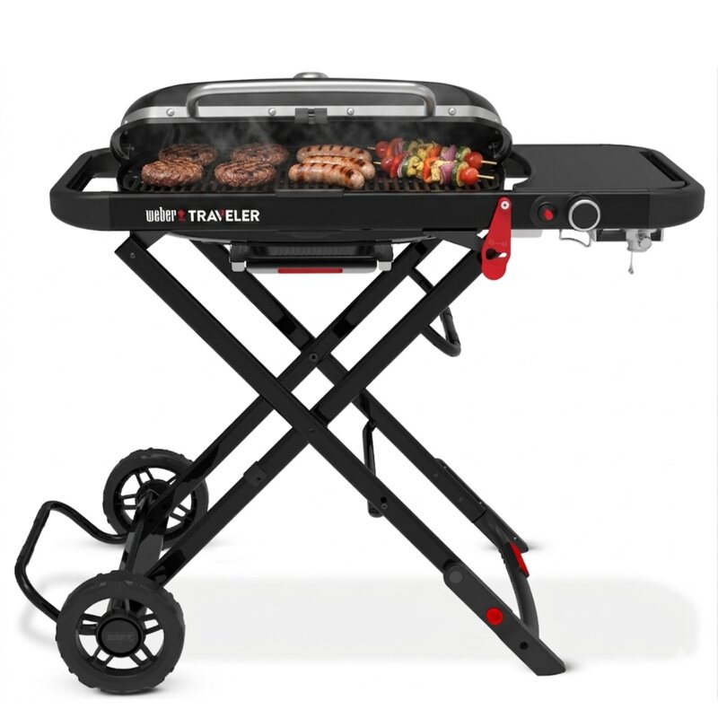 Grill ogrodowy gazowy WEBER Traveler 1501742 Zamykany, żeliwny ruszt, półki boczne, termometr