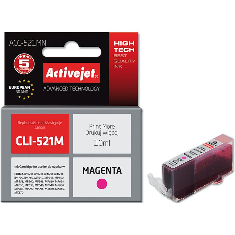 Tusz ACTIVEJET do Canon CLI-521M Purpurowy 10 ml ACC-521MN