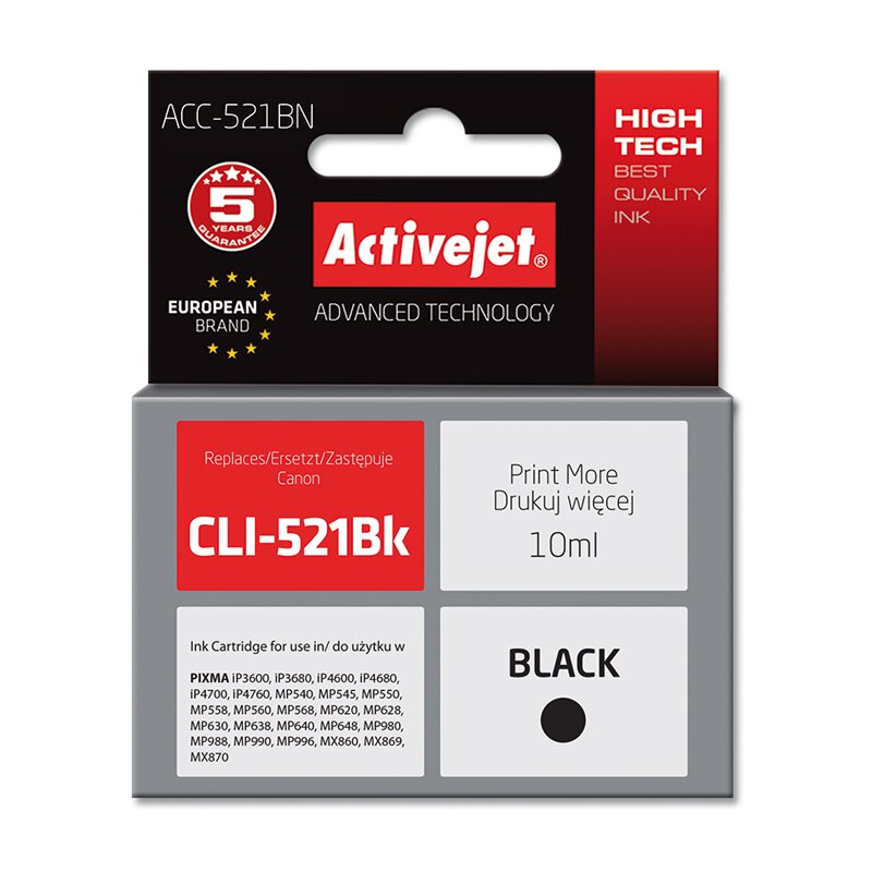 Tusz ACTIVEJET do Canon CLI-521BK Czarny 10 ml ACC-521BN