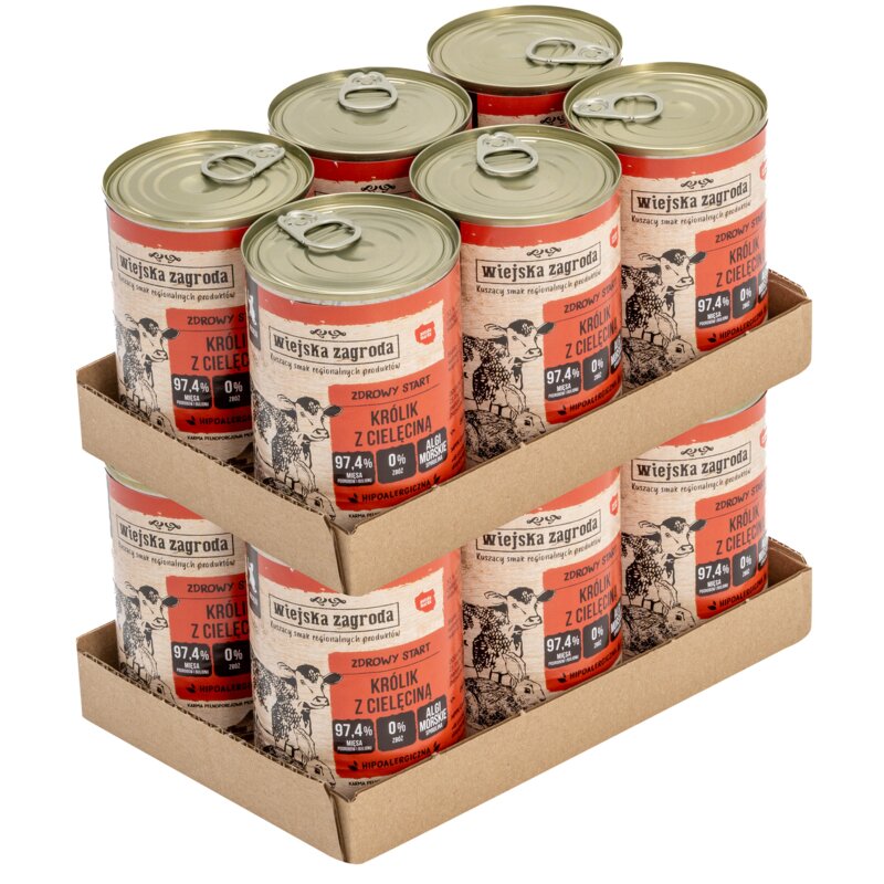 Karma dla kota WIEJSKA ZAGRODA Królik z cielęciną 12 x 400 g