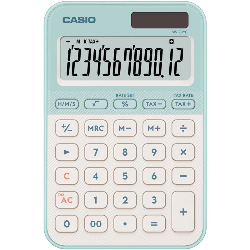 Kalkulator CASIO MS-20YC-LG Zasilanie bateryjno-słoneczne, Niezależna pamięć