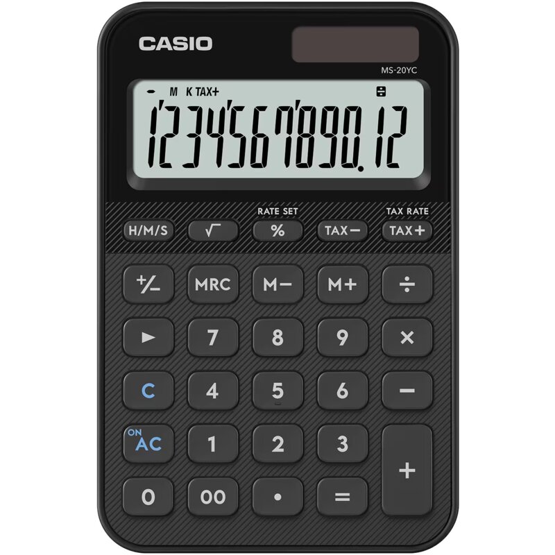 Kalkulator CASIO MS-20YC-BK Zasilanie bateryjno-słoneczne, Niezależna pamięć